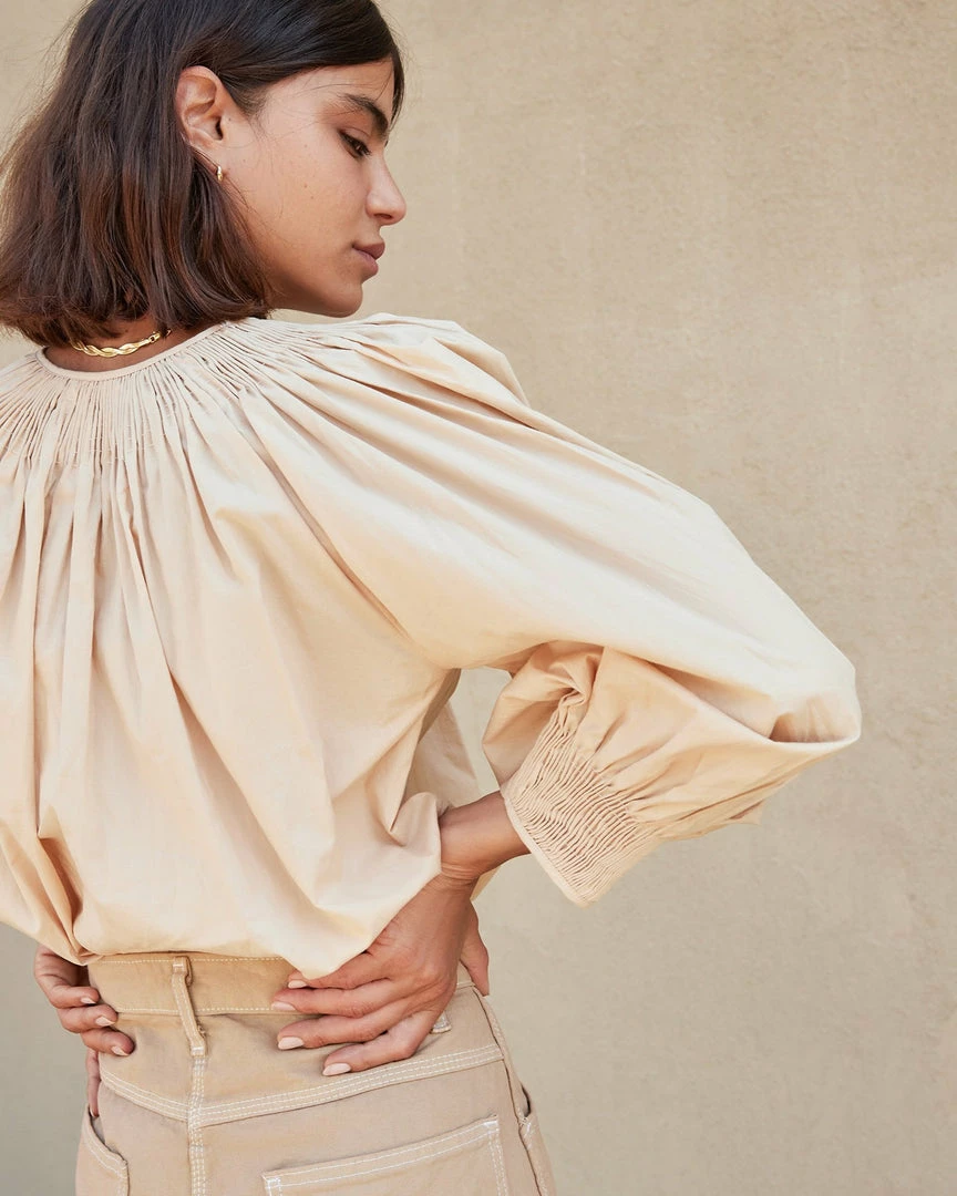 Loeffler Randall Lucia Sand Smocked Blouse 4 Loeffler Randall Lucia Sand Smocked Blouse