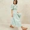 Loeffler Randall New Arrivals Anais Green Peasant Smocked Dress