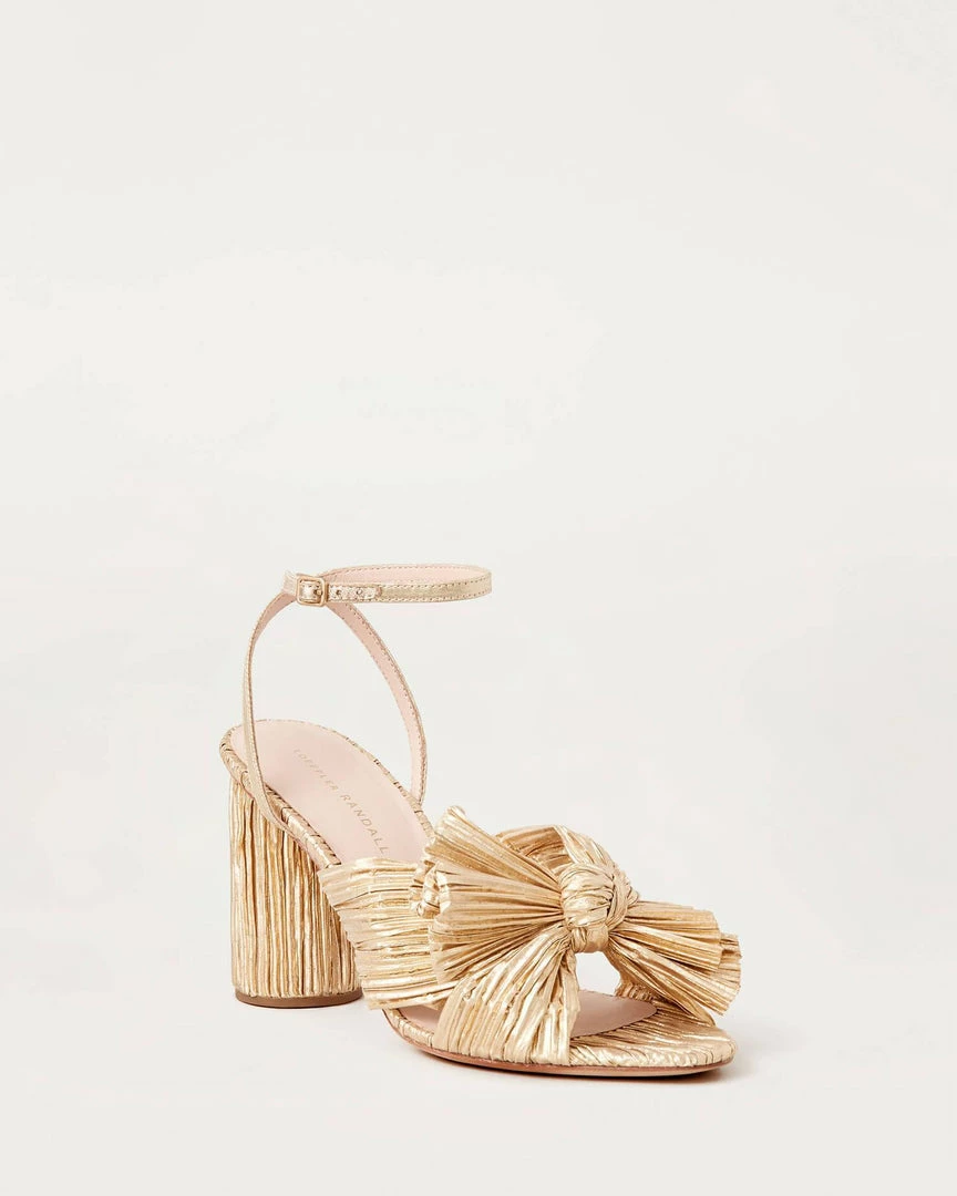 Loeffler Randall Camellia Gold Pleated Bow Heel 3 Loeffler Randall Camellia Gold Pleated Bow Heel