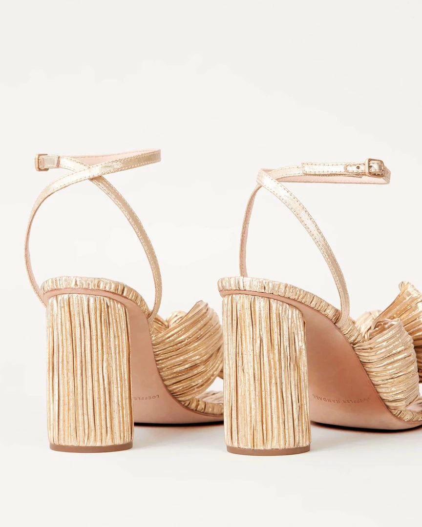 Loeffler Randall Camellia Gold Pleated Bow Heel 6 Loeffler Randall Camellia Gold Pleated Bow Heel