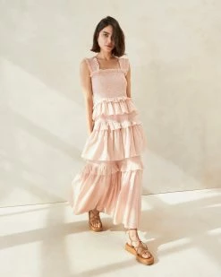 Loeffler Randall Chichi Pink Smocked Tiered Dress New Arrivals