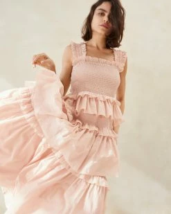 Loeffler Randall Chichi Pink Smocked Tiered Dress New Arrivals