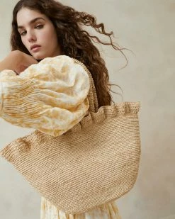 Loeffler Randall Cyrus Natural Ruffled Woven Tote