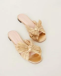 Loeffler Randall Pleats Daphne Pleated Gold Bow Slide