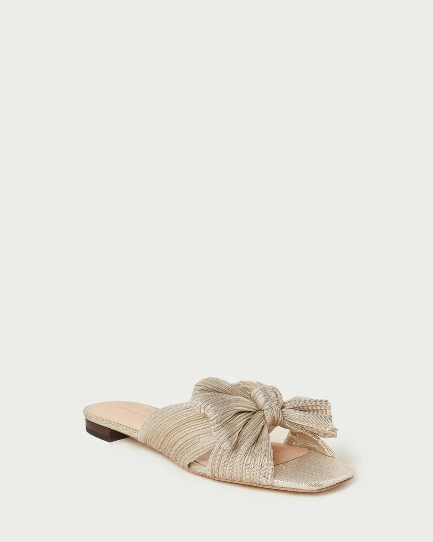 Loeffler Randall Pleats Daphne Pleated Platinum Bow Slide 3 Loeffler Randall Pleats Daphne Pleated Platinum Bow Slide