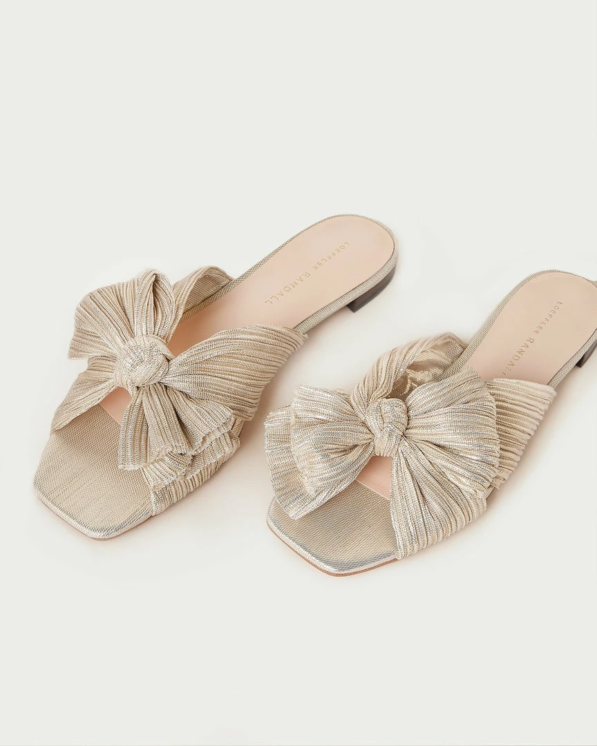 Loeffler Randall Pleats Daphne Pleated Platinum Bow Slide 5 Loeffler Randall Pleats Daphne Pleated Platinum Bow Slide