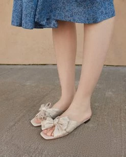 Loeffler Randall Pleats Daphne Pleated Platinum Bow Slide 11 Loeffler Randall Pleats Daphne Pleated Platinum Bow Slide