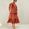 Loeffler Randall Denise Terracotta Ruffled Tiered Dress New Arrivals