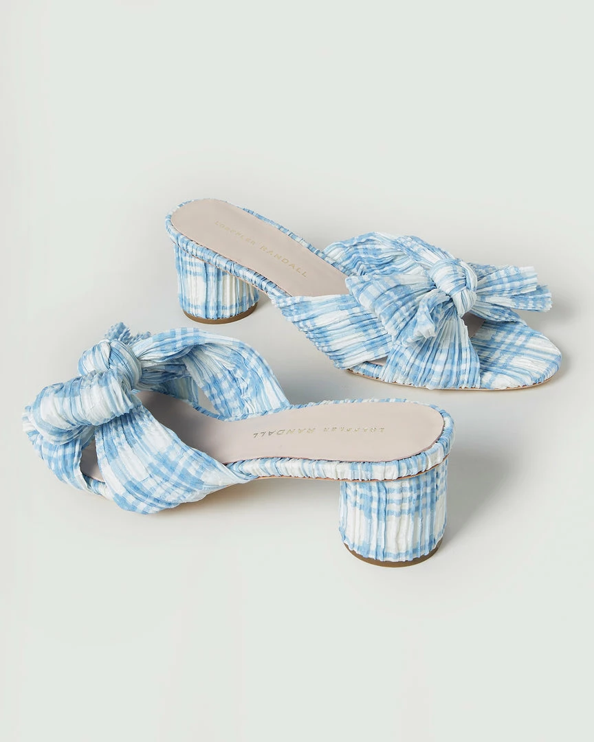 Loeffler Randall Emilia Blue Plaid Bow Heel Pleats 6 Loeffler Randall Emilia Blue Plaid Bow Heel Pleats