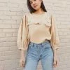 Loeffler Randall Sale Fernanda Tan Lace Border Blouse 1 Loeffler Randall Sale Fernanda Tan Lace Border Blouse