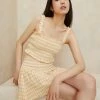 Loeffler Randall New Arrivals Fiona Tan Gingham Smocked Camisole
