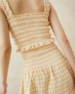 Loeffler Randall New Arrivals Fiona Tan Gingham Smocked Camisole