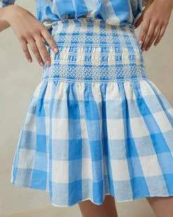 Loeffler Randall Gilles Blue Gingham Smocked Skirt