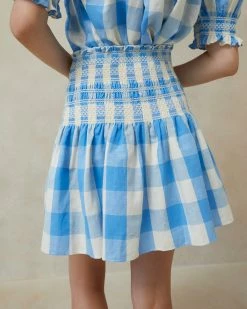 Loeffler Randall Gilles Blue Gingham Smocked Skirt