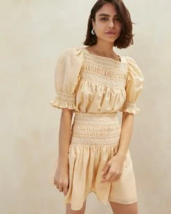 Loeffler Randall New Arrivals Gilles Sand Ecru Smocked Skirt