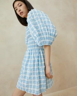 Loeffler Randall Jules Blue Plaid Smocked Dress