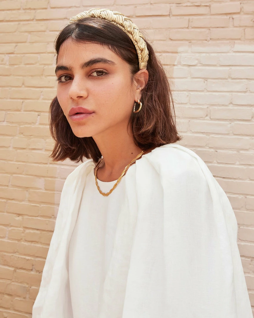 Loeffler Randall Lilac Gold Braided Headband Pleats 5 Loeffler Randall Lilac Gold Braided Headband Pleats