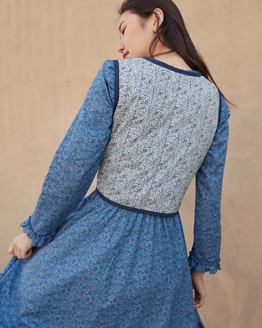 Loeffler Randall Sale Luka Indigo Floral Quilted Vest 5 Loeffler Randall Sale Luka Indigo Floral Quilted Vest