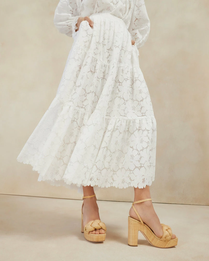 Loeffler Randall New Arrivals Luna Cream Lace Tiered Skirt 3 Loeffler Randall New Arrivals Luna Cream Lace Tiered Skirt