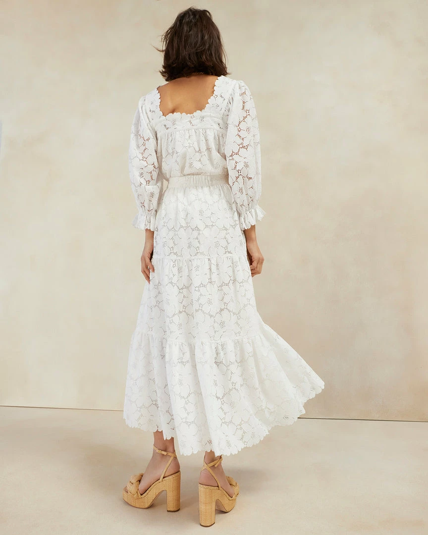 Loeffler Randall New Arrivals Luna Cream Lace Tiered Skirt 4 Loeffler Randall New Arrivals Luna Cream Lace Tiered Skirt