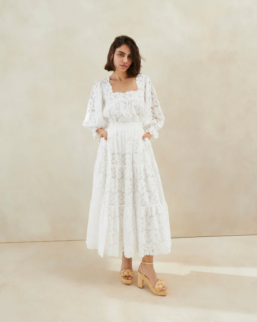 Loeffler Randall New Arrivals Luna Cream Lace Tiered Skirt 5 Loeffler Randall New Arrivals Luna Cream Lace Tiered Skirt