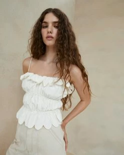 Loeffler Randall Micah Cream Gathered Bodice Top