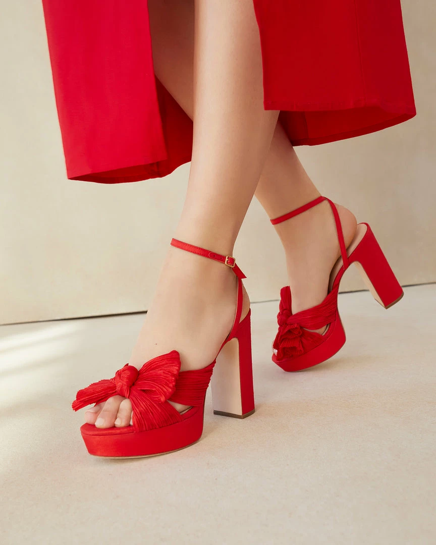Loeffler Randall Pleats Natalia Red Platform Bow Heel 7 Loeffler Randall Pleats Natalia Red Platform Bow Heel