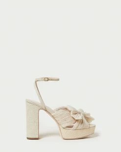 Loeffler Randall Natalia Cream Sparkle Platform Bow Heel Pleats