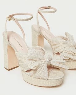 Loeffler Randall Natalia Cream Sparkle Platform Bow Heel Pleats