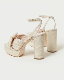 Loeffler Randall Natalia Cream Sparkle Platform Bow Heel Pleats