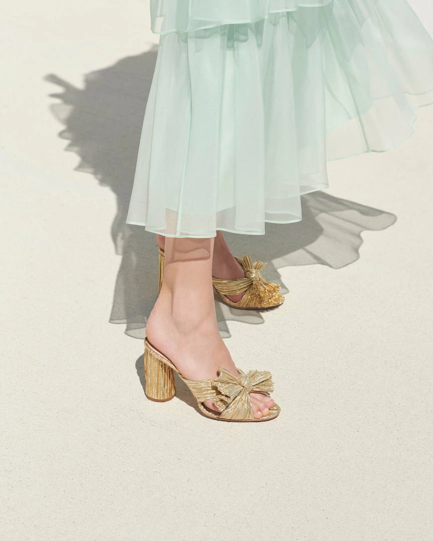 Loeffler Randall Penny Gold Pleated Bow Heel 4 Loeffler Randall Penny Gold Pleated Bow Heel