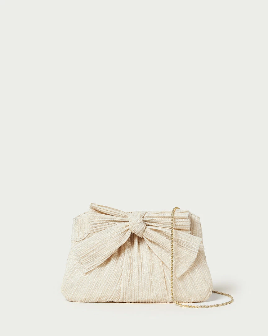 Loeffler Randall Rayne Cream Sparkle Bow Clutch Pleats 3 Loeffler Randall Rayne Cream Sparkle Bow Clutch Pleats