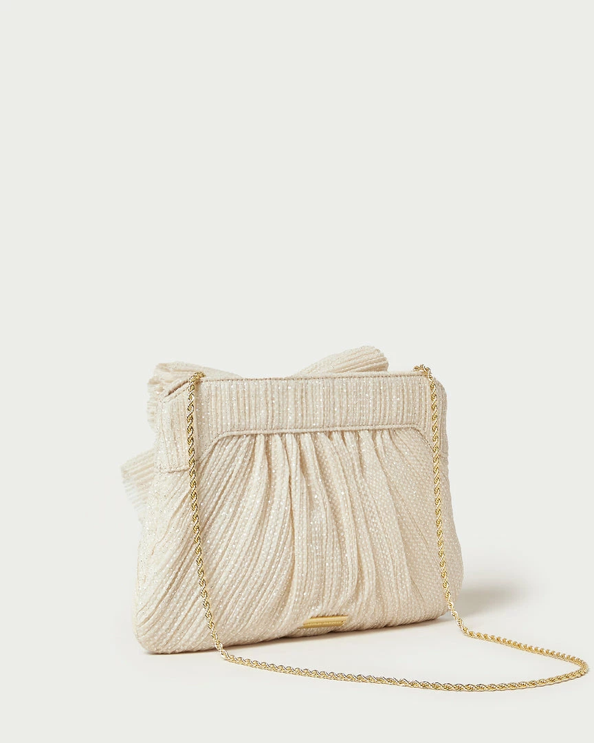 Loeffler Randall Rayne Cream Sparkle Bow Clutch Pleats 4 Loeffler Randall Rayne Cream Sparkle Bow Clutch Pleats