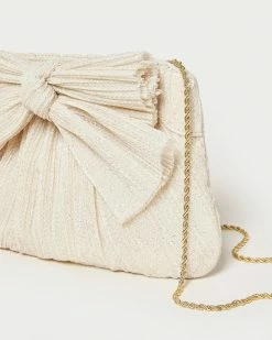 Loeffler Randall Rayne Cream Sparkle Bow Clutch Pleats 9 Loeffler Randall Rayne Cream Sparkle Bow Clutch Pleats