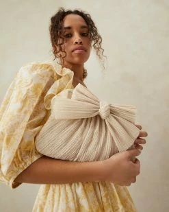 Loeffler Randall Rayne Cream Sparkle Bow Clutch Pleats 11 Loeffler Randall Rayne Cream Sparkle Bow Clutch Pleats