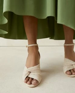 Loeffler Randall Reed Cream Sparkle Pleated Twist Heel Pleats