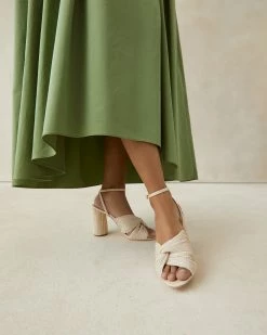 Loeffler Randall Reed Cream Sparkle Pleated Twist Heel Pleats