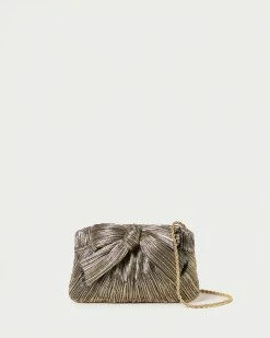 Loeffler Randall Rochelle Gold Mini Bow Clutch Pleats