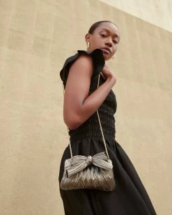 Loeffler Randall Rochelle Gold Mini Bow Clutch Pleats