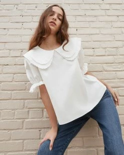 Loeffler Randall Sale Lisette White Scallop Collar Blouse
