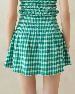 Loeffler Randall Siena Green Gingham Smocked Skirt New Arrivals