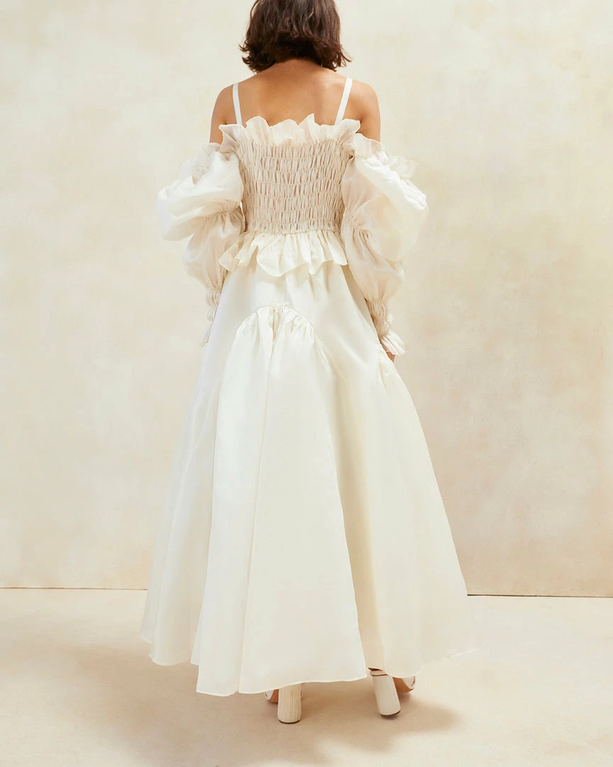 Loeffler Randall Suzette Cream Smocked Organza Dress 5 Loeffler Randall Suzette Cream Smocked Organza Dress